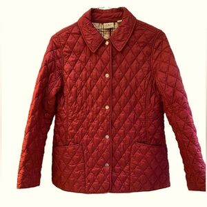 LL Bean quilted Red jacket with plaid lining